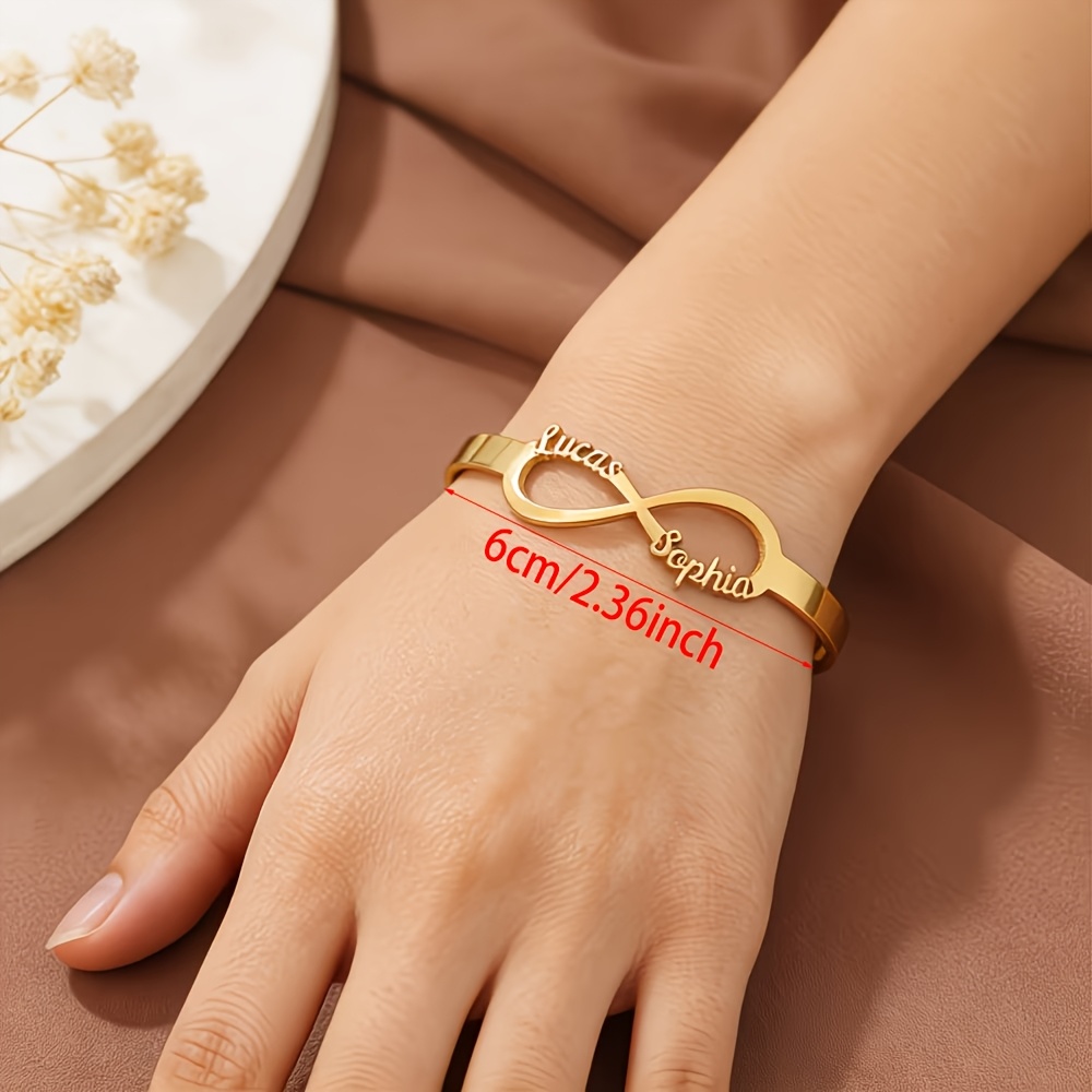 Women's Custom Infinity Loop Name Open Bangle, Engravable Gift